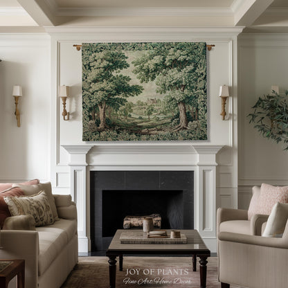 Elegant Garden Valley Pastoral Tapestry | Traditional Heritage Textile Old Master Style Verdure Refined Woven Wall Art Scenic Museum Estate