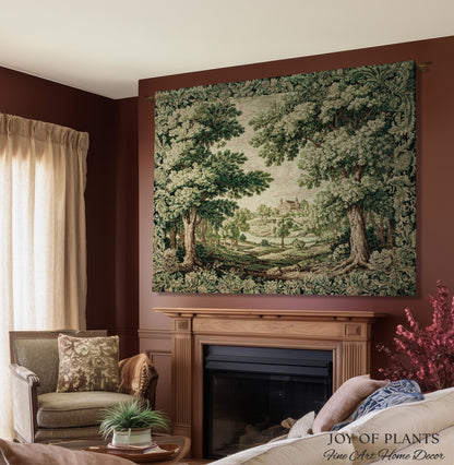 Elegant Garden Valley Pastoral Tapestry | Traditional Heritage Textile Old Master Style Verdure Refined Woven Wall Art Scenic Museum Estate
