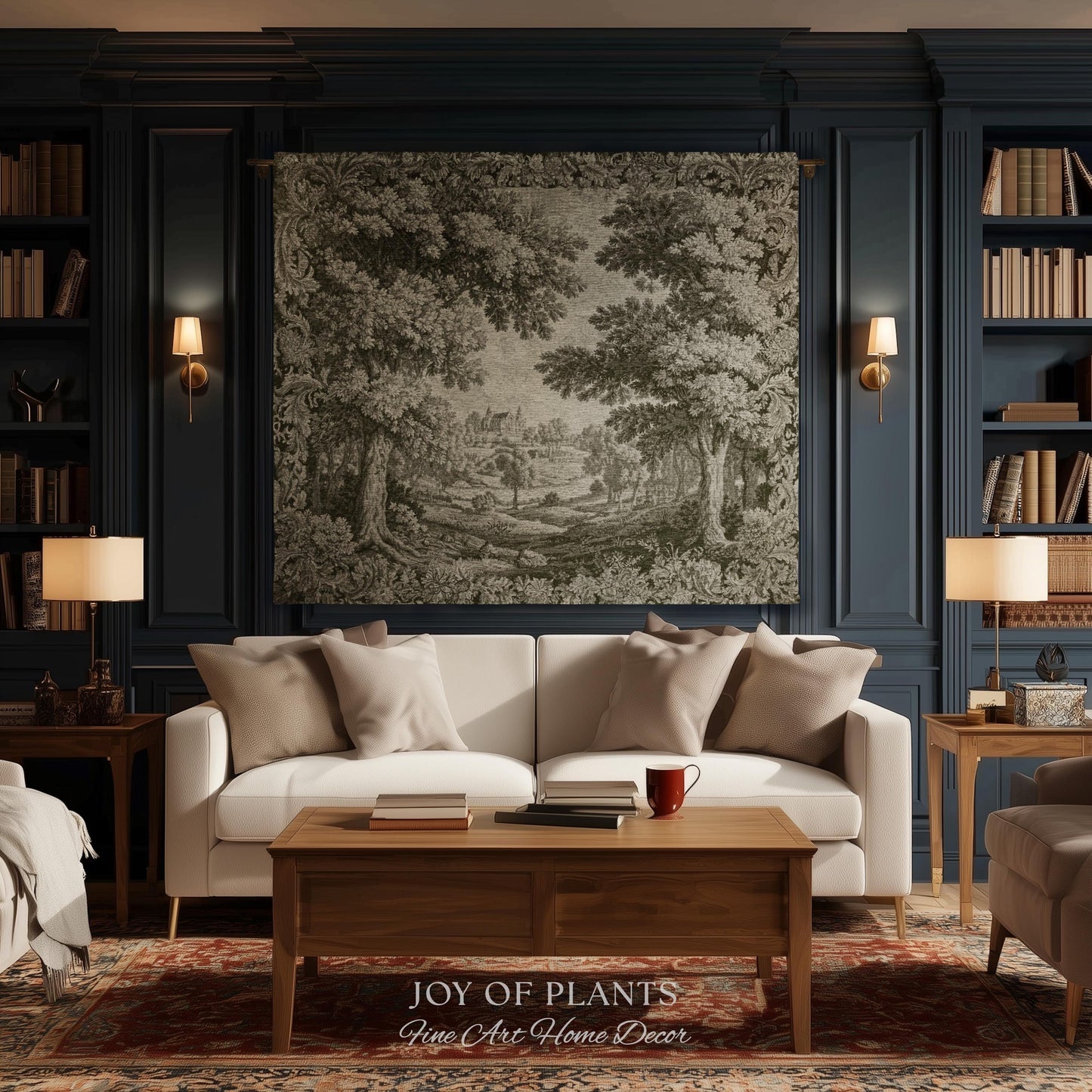 Countryside Monochrome Pastoral Tapestry | Baroque Naturalism Vintage French Verdure Woven Throw Blanket Romantic Wall Art Historic Artwork
