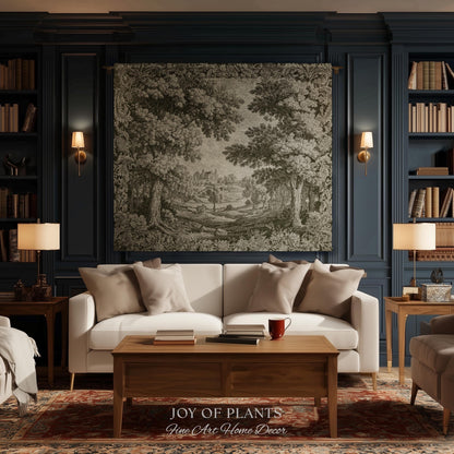 Countryside Monochrome Pastoral Tapestry | Baroque Naturalism Vintage French Verdure Woven Throw Blanket Romantic Wall Art Historic Artwork