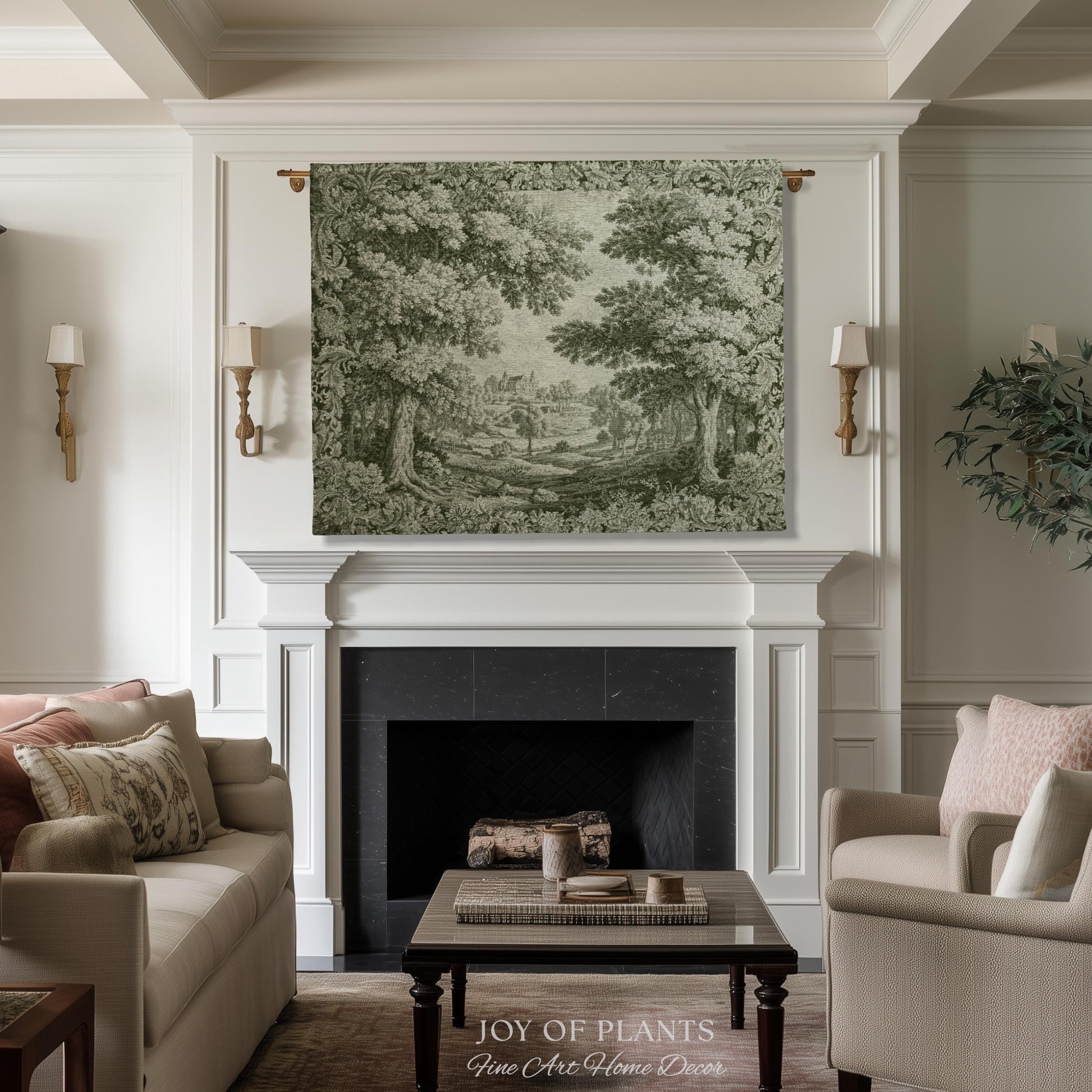 Countryside Monochrome Pastoral Tapestry | Baroque Naturalism Vintage French Verdure Woven Throw Blanket Romantic Wall Art Historic Artwork