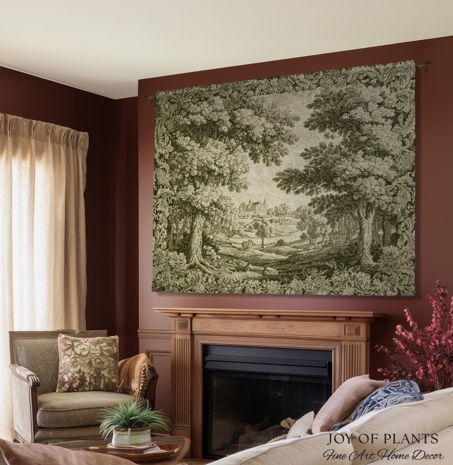 Countryside Monochrome Pastoral Tapestry | Baroque Naturalism Vintage French Verdure Woven Throw Blanket Romantic Wall Art Historic Artwork