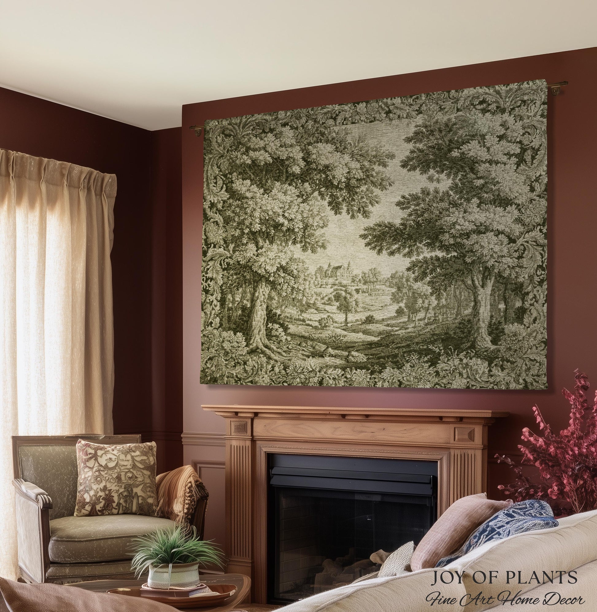 Countryside Monochrome Pastoral Tapestry | Baroque Naturalism Vintage French Verdure Woven Throw Blanket Romantic Wall Art Historic Artwork