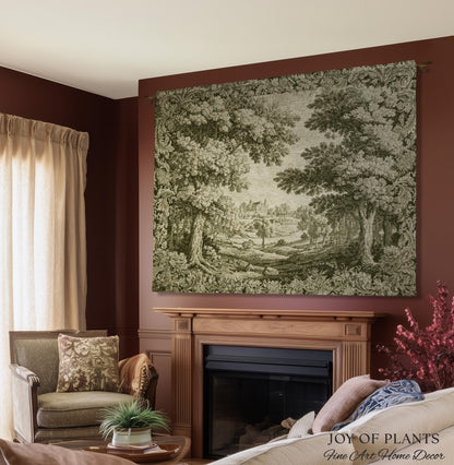 Countryside Monochrome Pastoral Tapestry | Baroque Naturalism Vintage French Verdure Woven Throw Blanket Romantic Wall Art Historic Artwork