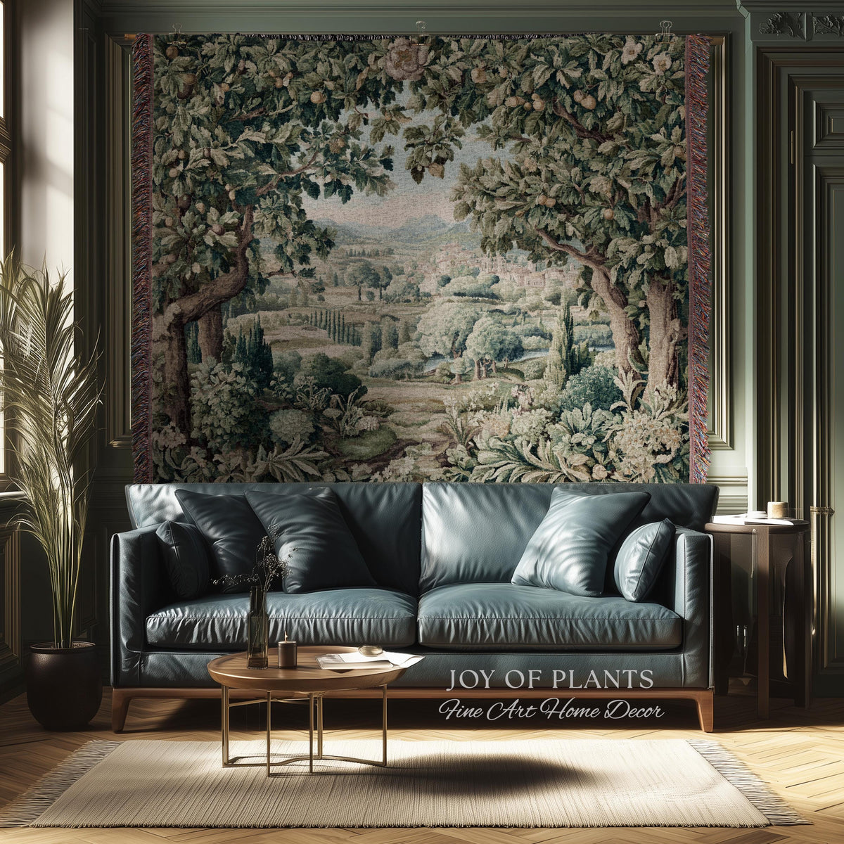 Pastoral Garden Estate Tapestry | Rustic Elegance Old World Woven Throw Blanket European Scenic Vista French Verdure Landscape Pastel Floral
