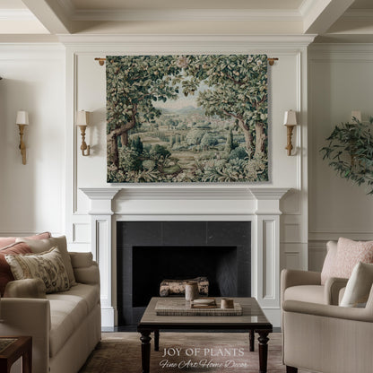 Pastoral Garden Estate Tapestry | Rustic Elegance Old World Woven Throw Blanket European Scenic Vista French Verdure Landscape Pastel Floral