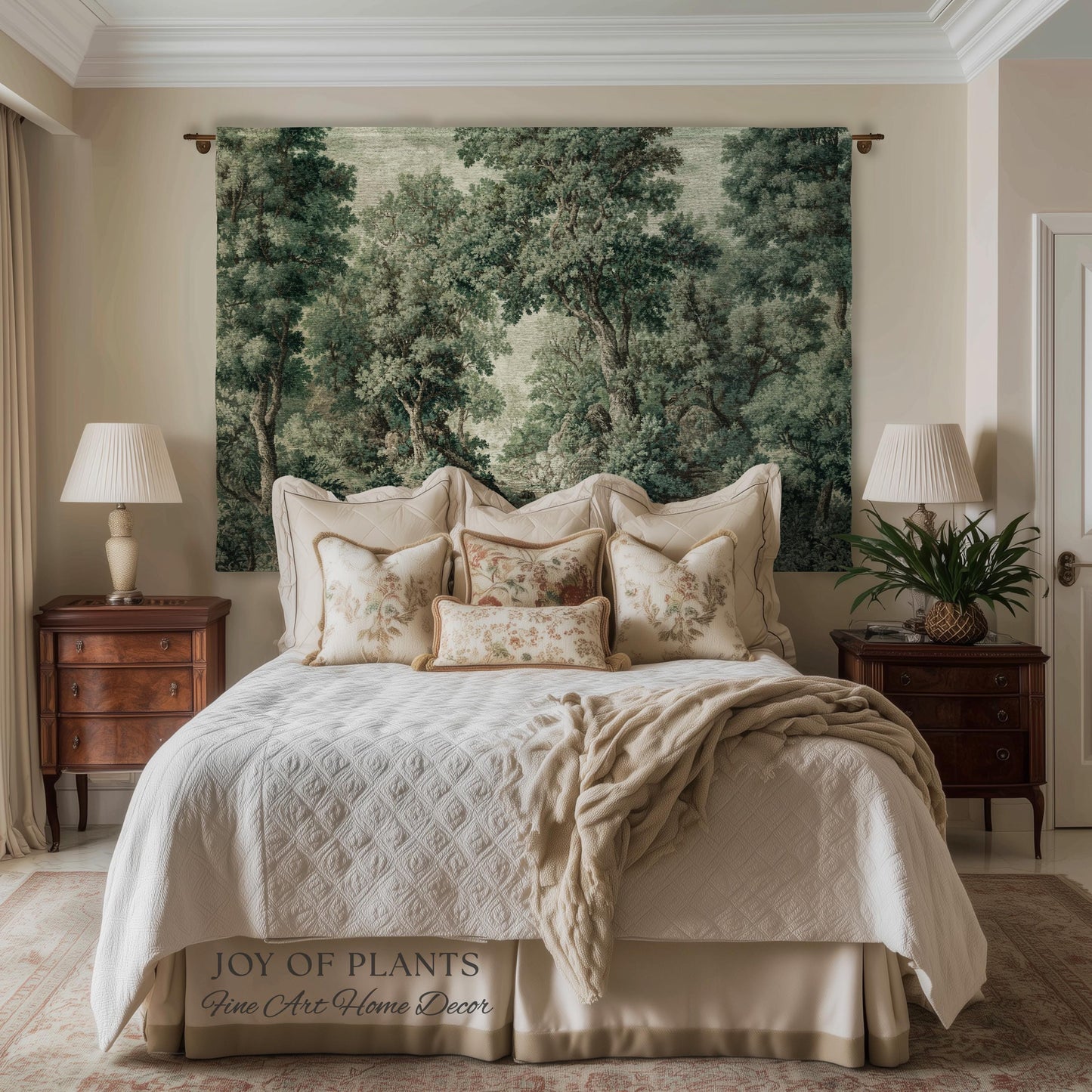 Traditional French Verdure Tapestry | European Botanical Woodland Victorian Vacquard Woven Blanket Old World Realism Woodland Museumcore