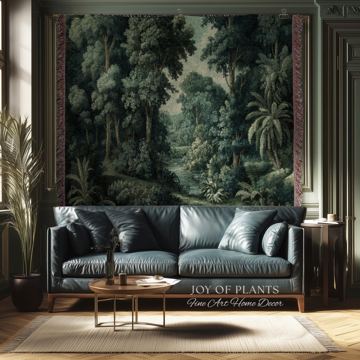 Old World Jungle Realism Tapestry | Victorian Botanical Atmospheric Forest Woven Throw Blanket Green Nature French Greenery Wall Art Earthy