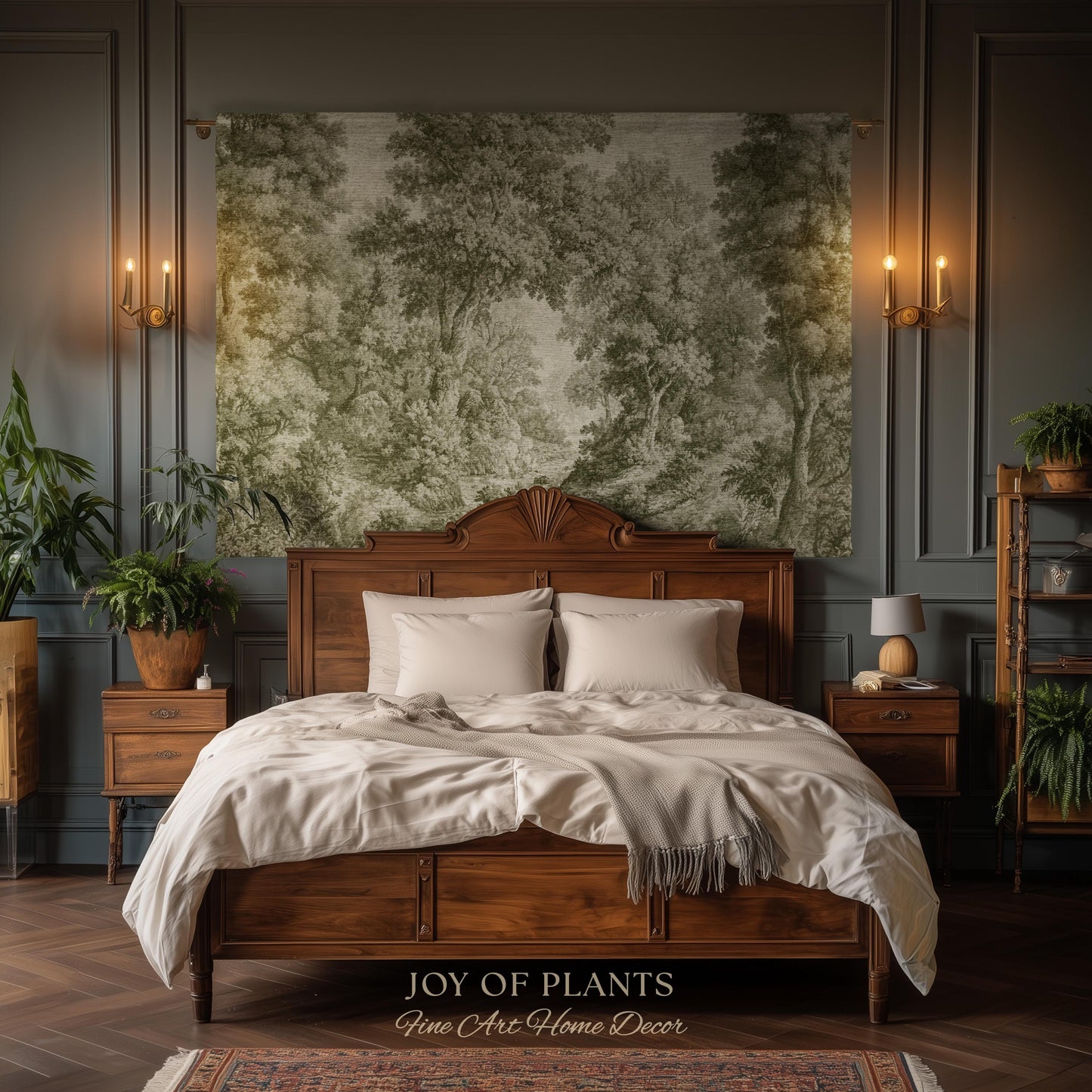 Quiet Wilderness Faded Green Verdure Tapestry | Tonal Landscape Romantic Victorian Naturalist Historic Monochrome Textile Pastoral Scenery