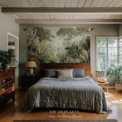 Old World Tropical Valley Woven Tapestry | Green Conservatory Naturalist Throw Blanket Verdure Landscape Victorian Botanical Classical Art