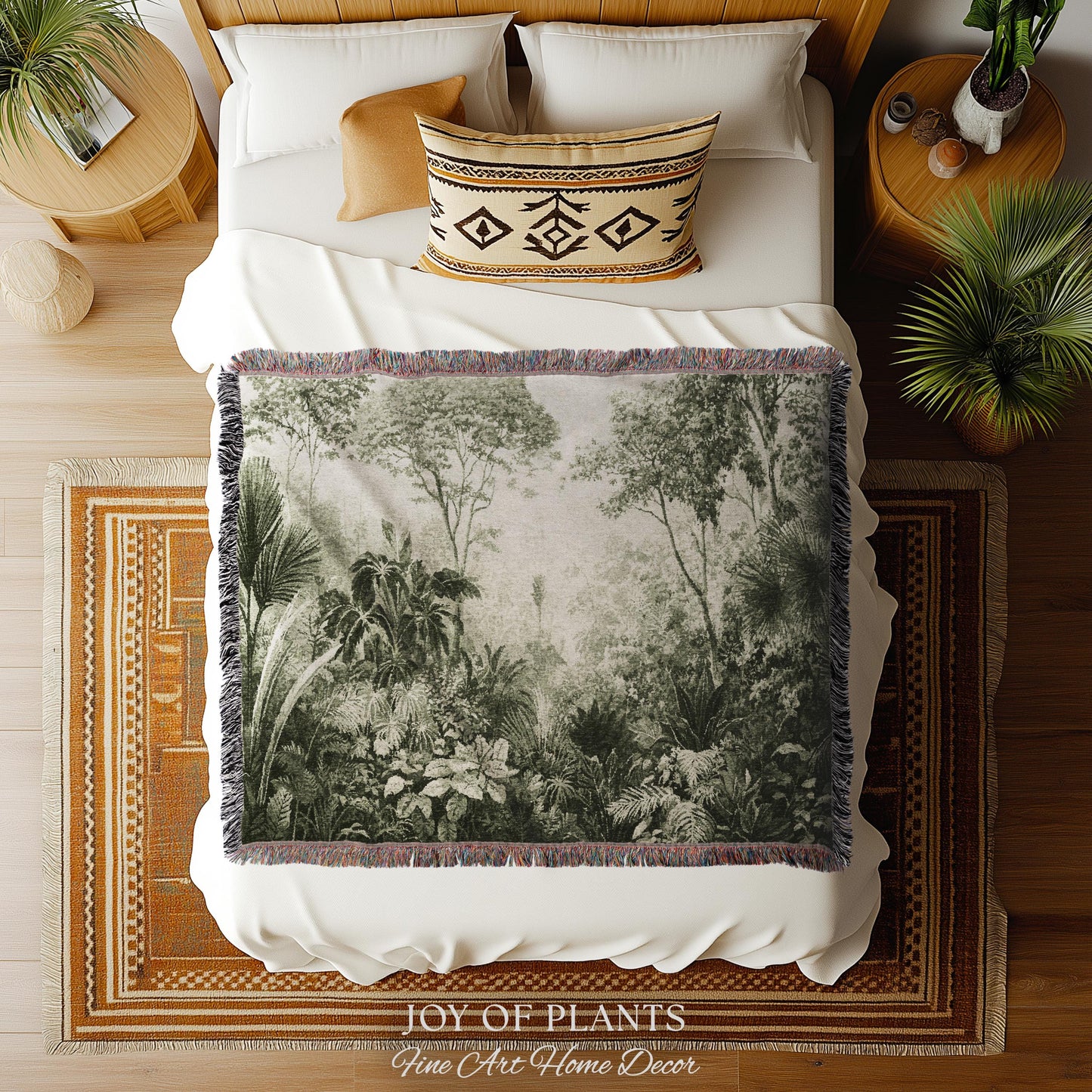 Overgrown Wilderness Botanical Tapestry | Monochrome Sage Green Natural History Misty Tropical European Conservatory Wall Textile Jacquard