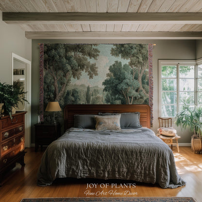 Muted Landscape Classical Verdure Wall Art | Timeless Vintage European Realism Grandmillenial Tapestry Heritage Jacquard Throw Victorian
