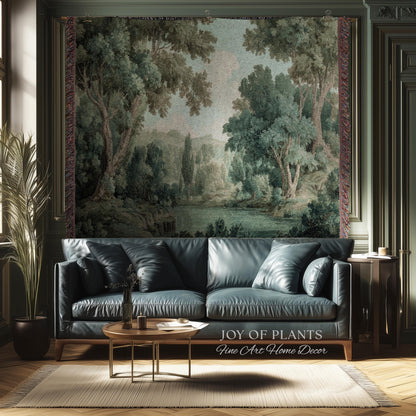 Muted Landscape Classical Verdure Wall Art | Timeless Vintage European Realism Grandmillenial Tapestry Heritage Jacquard Throw Victorian