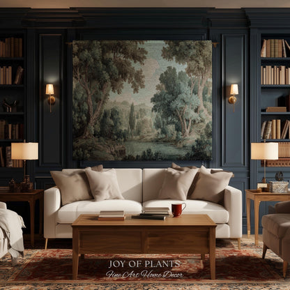 Muted Landscape Classical Verdure Wall Art | Timeless Vintage European Realism Grandmillenial Tapestry Heritage Jacquard Throw Victorian