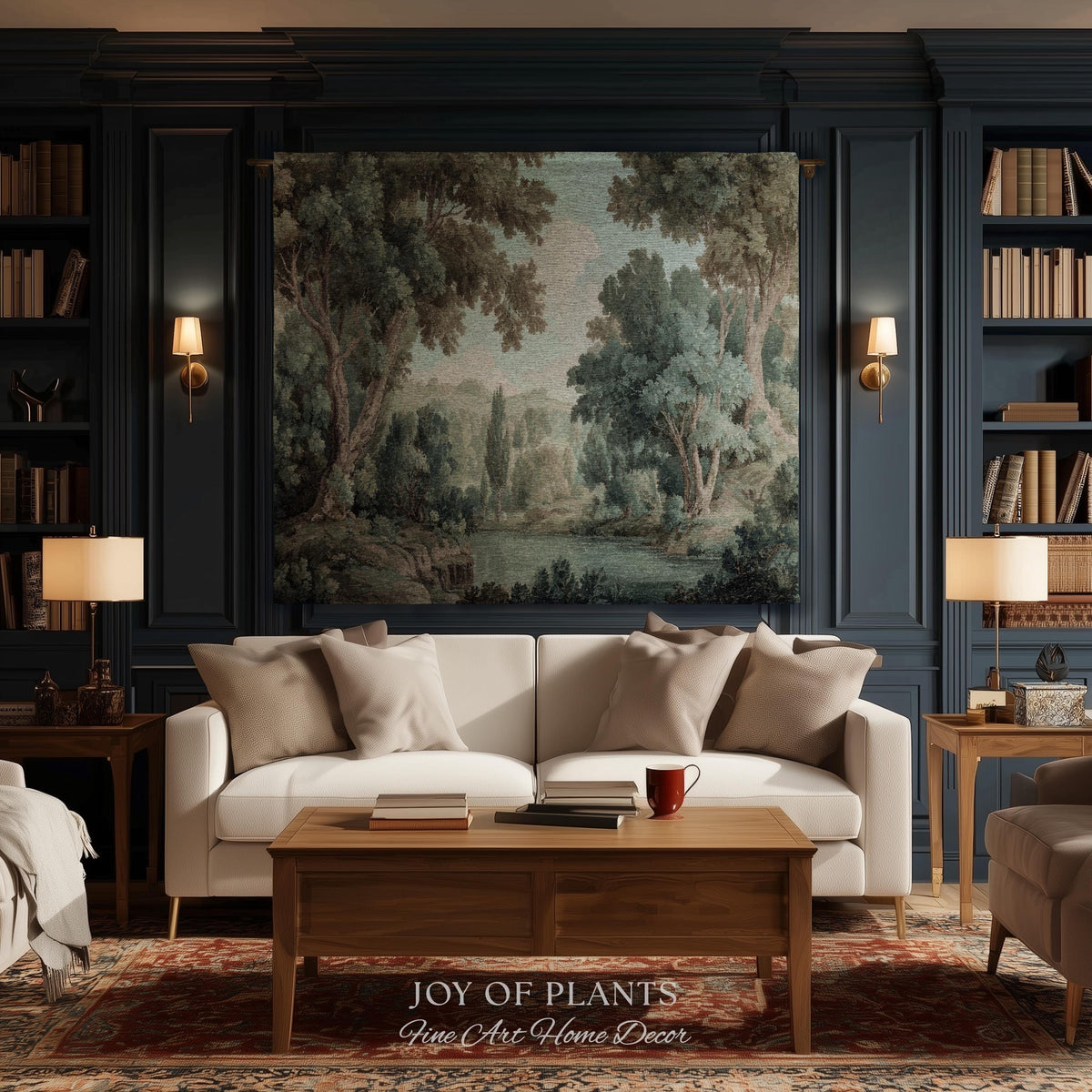 Muted Landscape Classical Verdure Wall Art | Timeless Vintage European Realism Grandmillenial Tapestry Heritage Jacquard Throw Victorian
