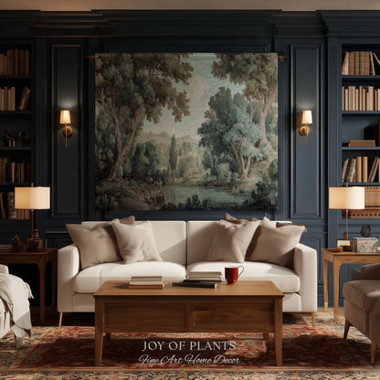 Muted Landscape Classical Verdure Wall Art | Timeless Vintage European Realism Grandmillenial Tapestry Heritage Jacquard Throw Victorian