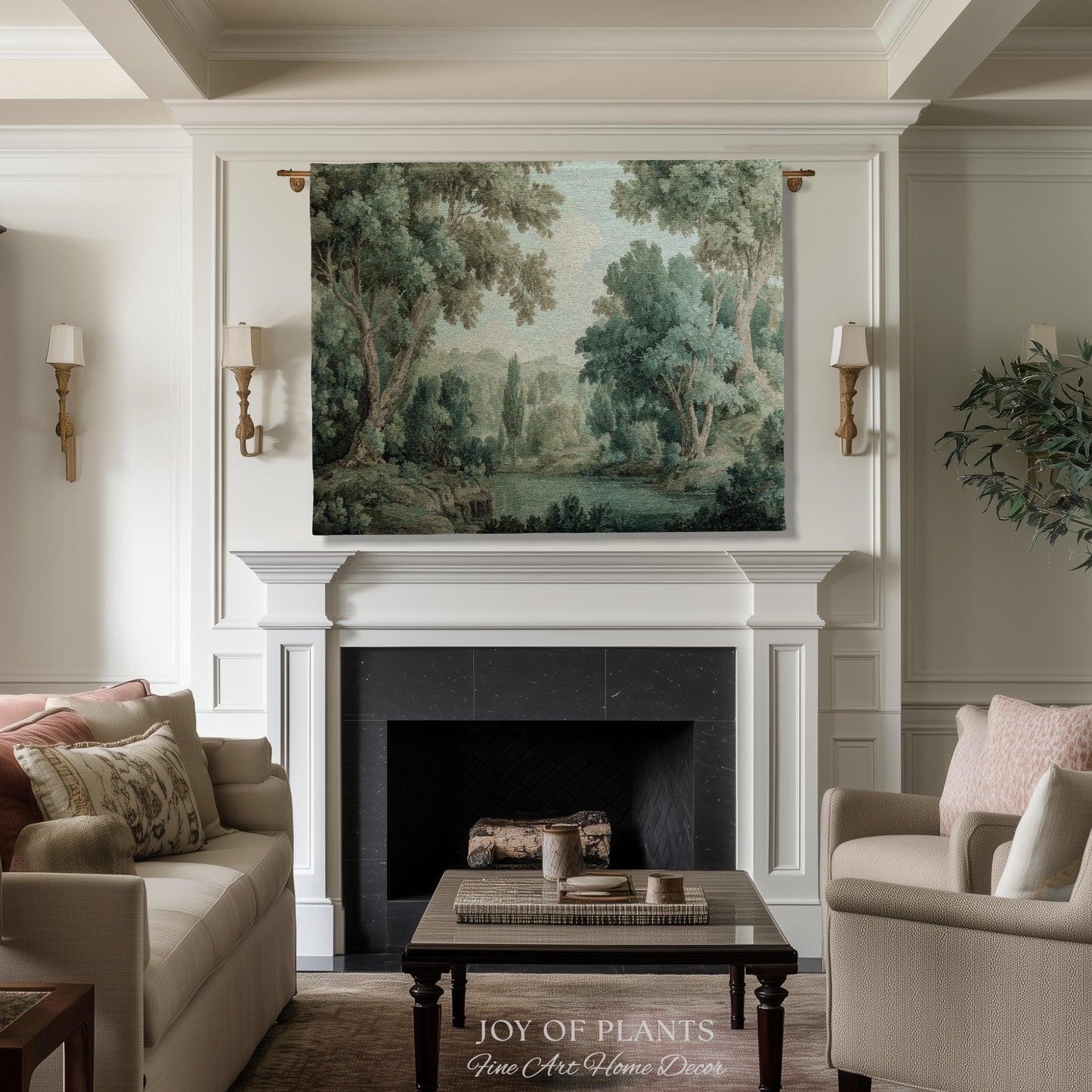 Muted Landscape Classical Verdure Wall Art | Timeless Vintage European Realism Grandmillenial Tapestry Heritage Jacquard Throw Victorian