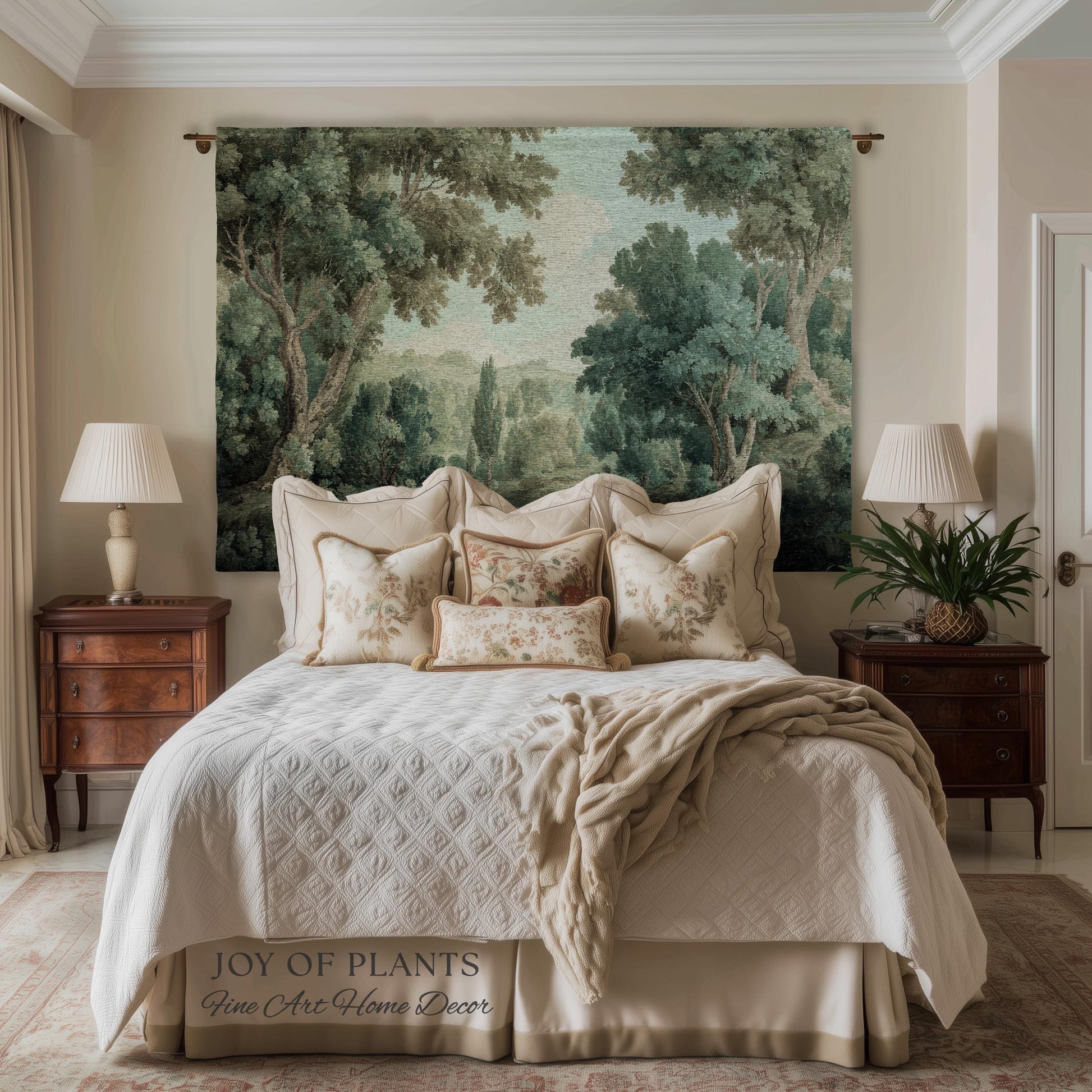 Muted Landscape Classical Verdure Wall Art | Timeless Vintage European Realism Grandmillenial Tapestry Heritage Jacquard Throw Victorian