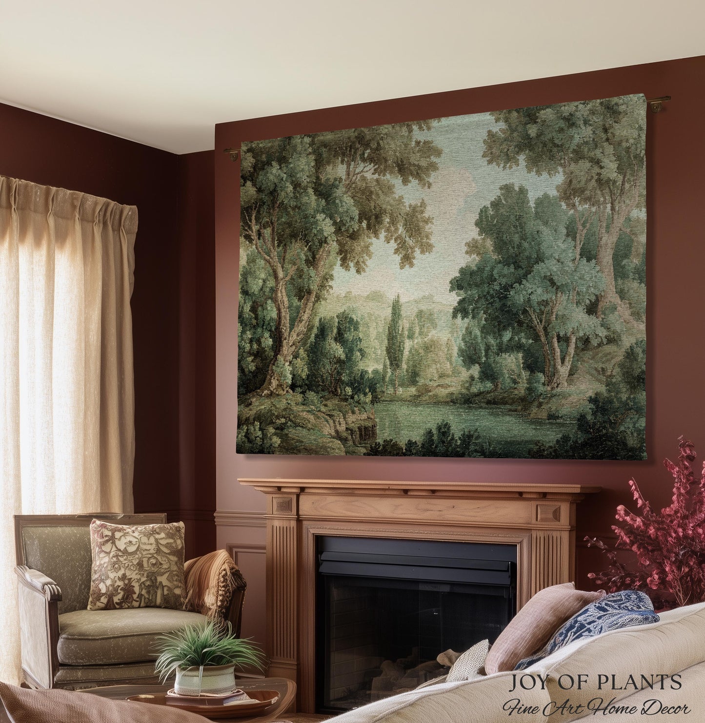 Muted Landscape Classical Verdure Wall Art | Timeless Vintage European Realism Grandmillenial Tapestry Heritage Jacquard Throw Victorian