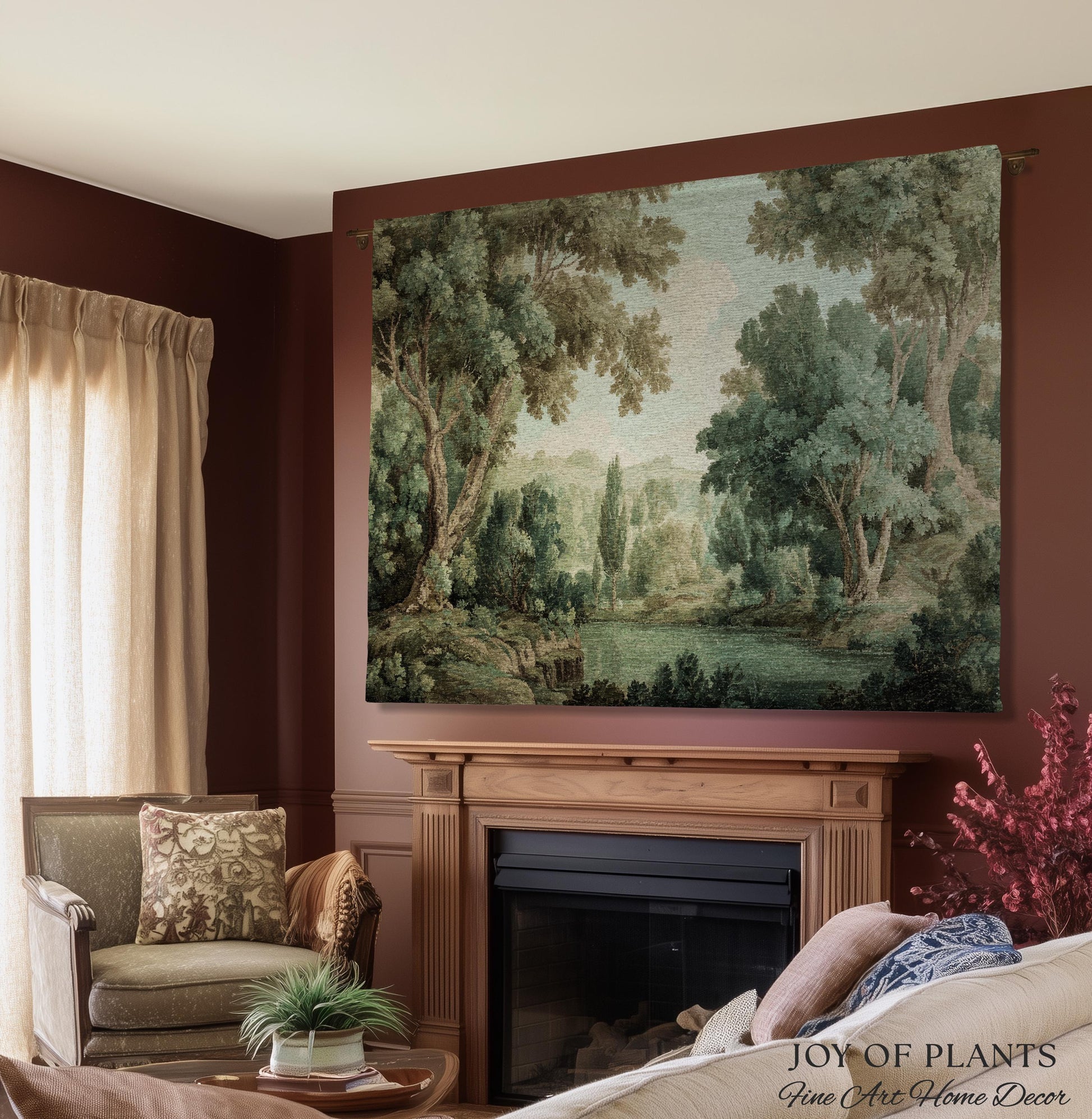 Muted Landscape Classical Verdure Wall Art | Timeless Vintage European Realism Grandmillenial Tapestry Heritage Jacquard Throw Victorian