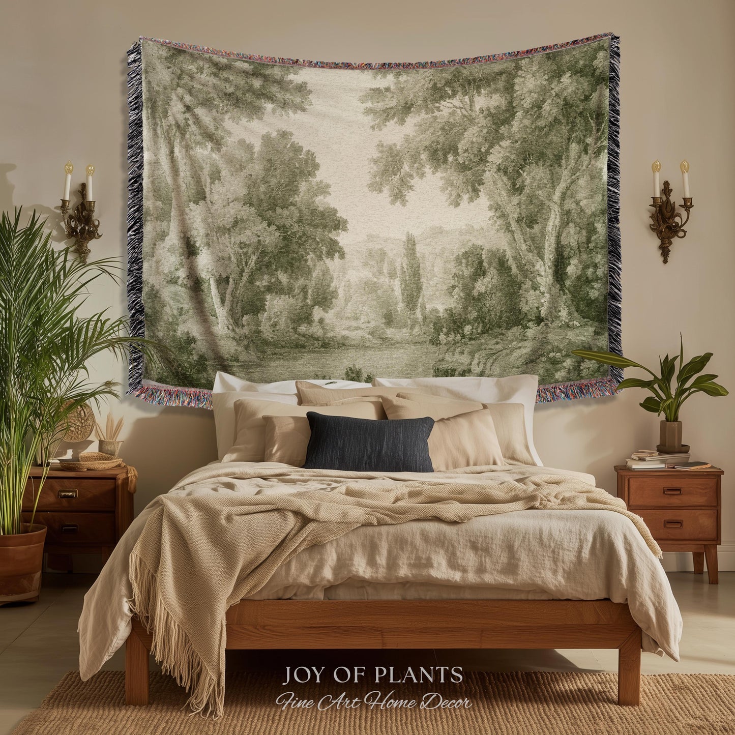 Timeless Olive Monochrome Wall Tapestry | Soft Countryside Pastoral Textile Historic Styling Woven Jacquard Throw Blanket Quiet Luxury Art