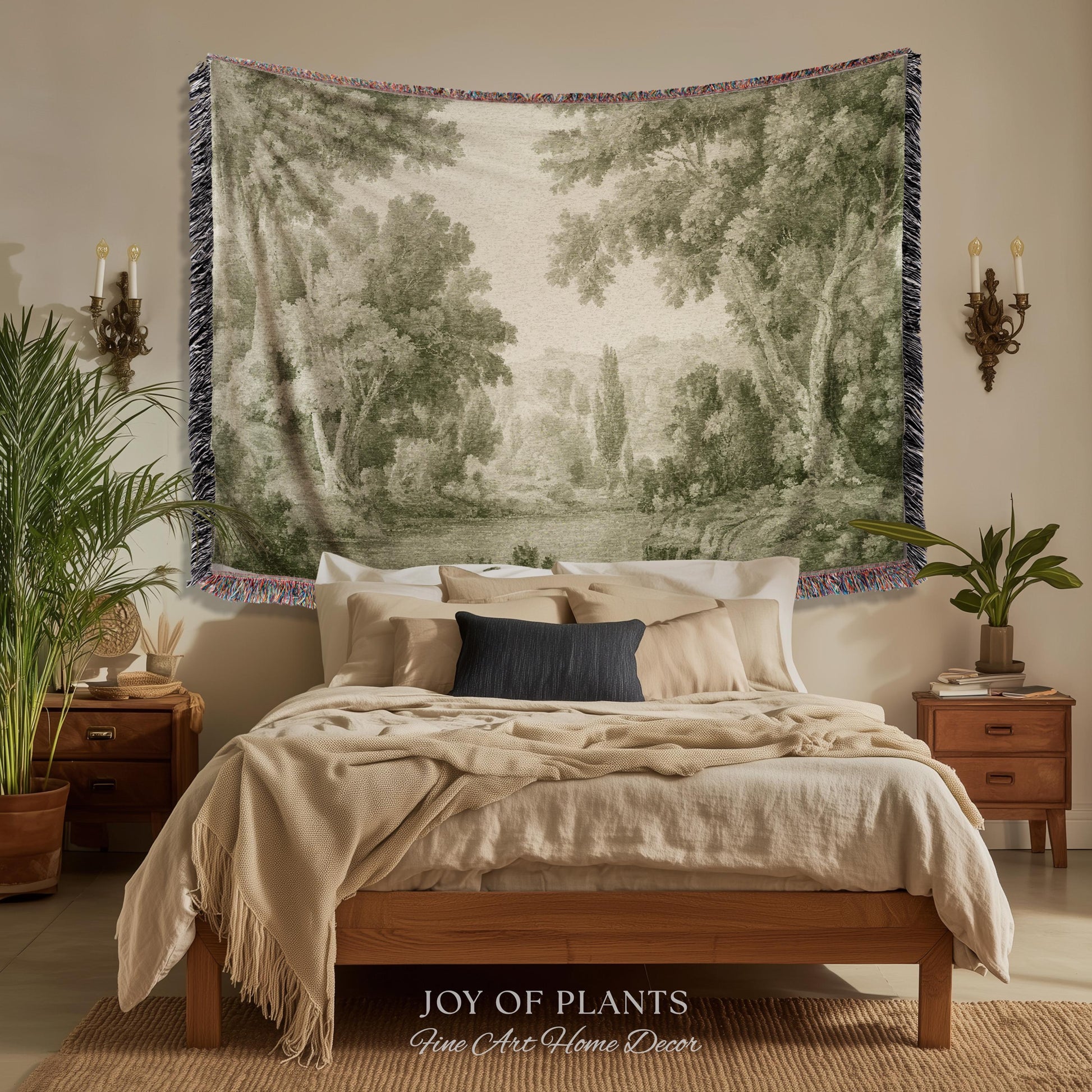 Timeless Olive Monochrome Wall Tapestry | Soft Countryside Pastoral Textile Historic Styling Woven Jacquard Throw Blanket Quiet Luxury Art