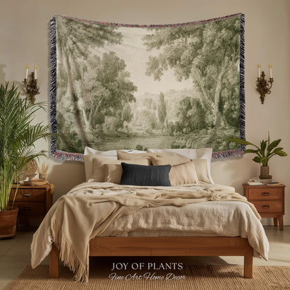 Timeless Olive Monochrome Wall Tapestry | Soft Countryside Pastoral Textile Historic Styling Woven Jacquard Throw Blanket Quiet Luxury Art