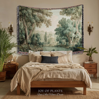 Muted Landscape Classical Verdure Wall Art | Timeless Vintage European Realism Grandmillenial Tapestry Heritage Jacquard Throw Victorian