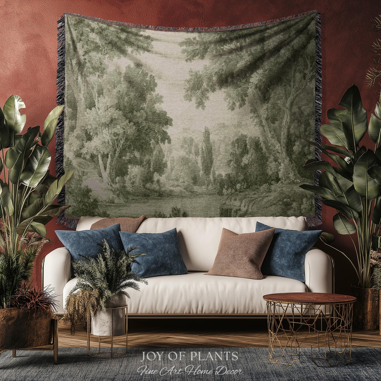 Timeless Olive Monochrome Wall Tapestry | Soft Countryside Pastoral Textile Historic Styling Woven Jacquard Throw Blanket Quiet Luxury Art