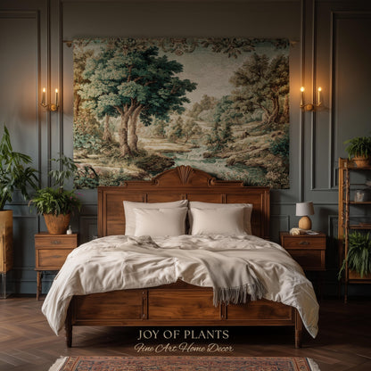 Idyllic Landscape Verdure Tapestry | Faded Botanical Elegant Verdure European Countryside Soft Verdant Woven Throw Blanket Classic Victorian