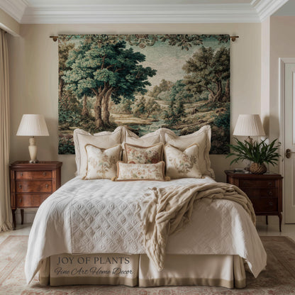 Idyllic Landscape Verdure Tapestry | Faded Botanical Elegant Verdure European Countryside Soft Verdant Woven Throw Blanket Classic Victorian