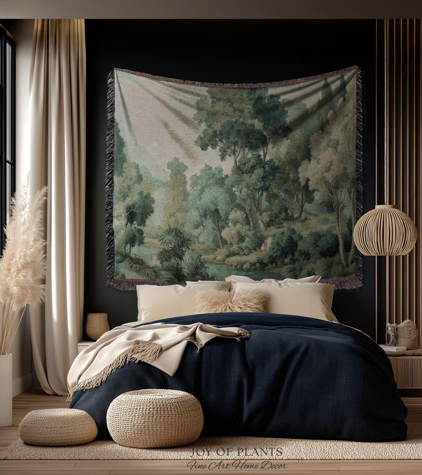 Timeless European Tree Tapestry | Classical Naturalism Muted Botanical Jacquard Greenery Tranquil Lake Scene Woven Throw Blanket Museumcore