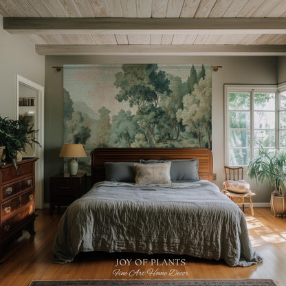 Timeless European Tree Tapestry | Classical Naturalism Muted Botanical Jacquard Greenery Tranquil Lake Scene Woven Throw Blanket Museumcore