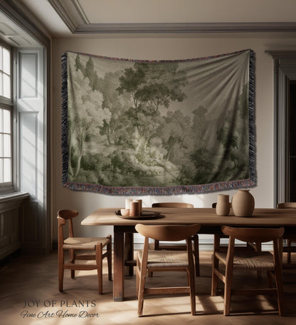 Naturalist Landscape Monochrome Wall Tapestry | Victorian Conservatory Heritage Textile Jacquard Olive Green Tonal Style Botanical Verdure