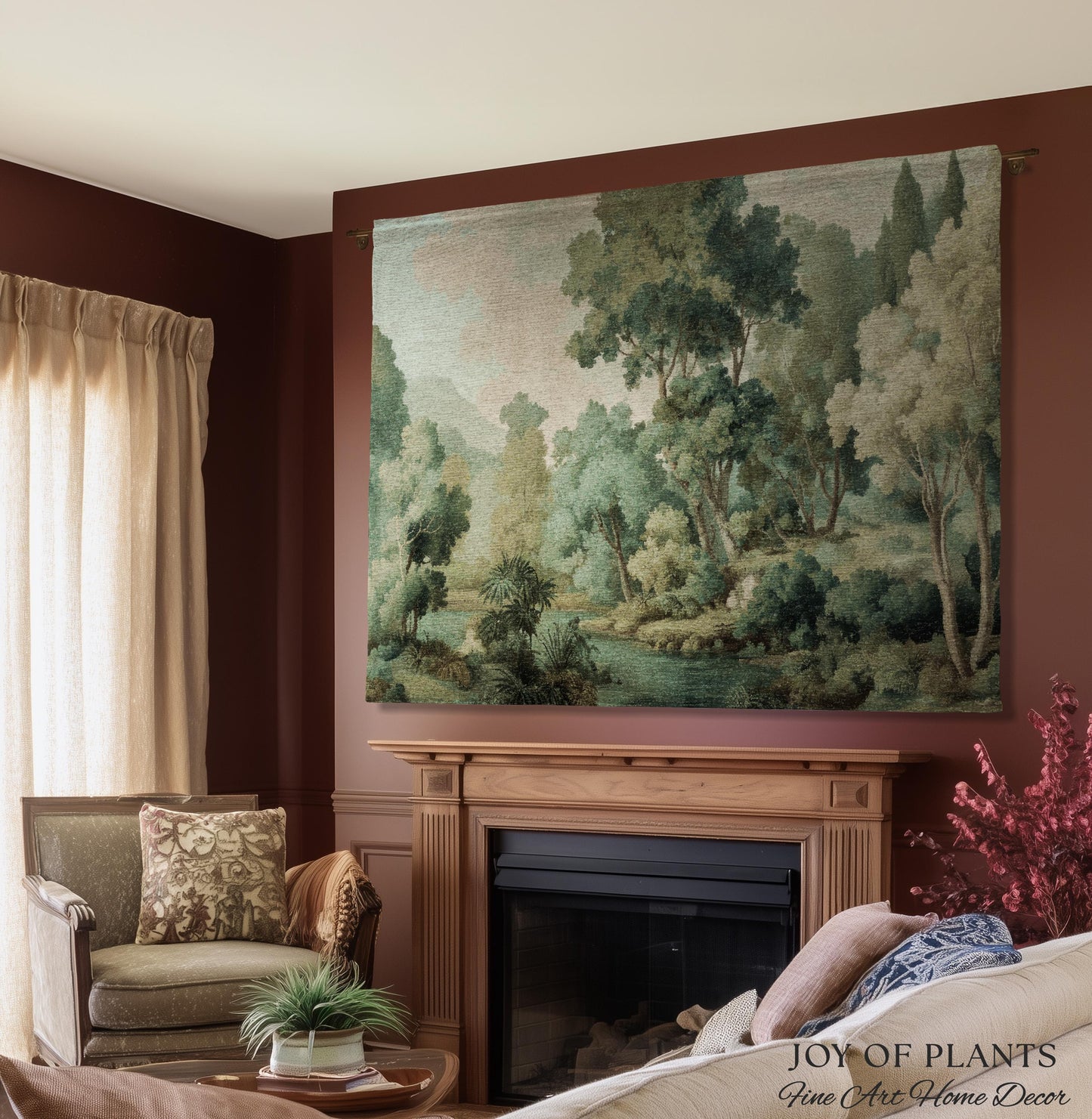 Timeless European Tree Tapestry | Classical Naturalism Muted Botanical Jacquard Greenery Tranquil Lake Scene Woven Throw Blanket Museumcore
