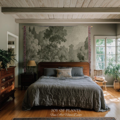 Naturalist Landscape Monochrome Wall Tapestry | Victorian Conservatory Heritage Textile Jacquard Olive Green Tonal Style Botanical Verdure