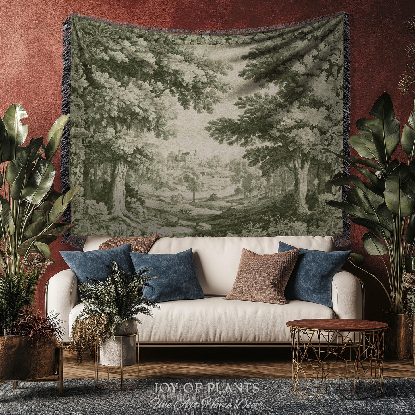 Country Clearing Aubusson Style Tapestry | European Manor Romantic Landscape Jacquard Woven Wall Textile Verdure Soft Pastoral Traditional