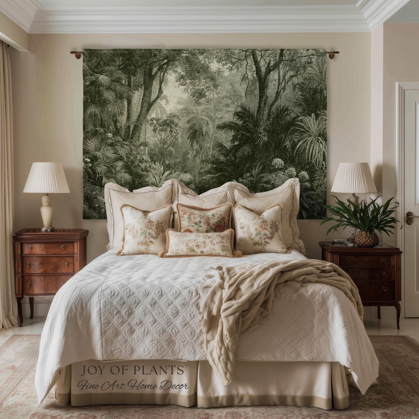 Enchanted Wilderness Realism Tapestry | Romantic Botanical Vintage Foliage Woven Throw Antique Naturalism Jacquard Verdure Rainforest
