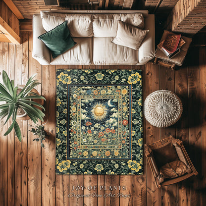 Dreamy Aesthetic Maximalist Accent Rug | Sun and Moon Bohemian Sunshine Astrology Psychedelic Celestial Cozy Bedroom Magical Area Rug Tarot