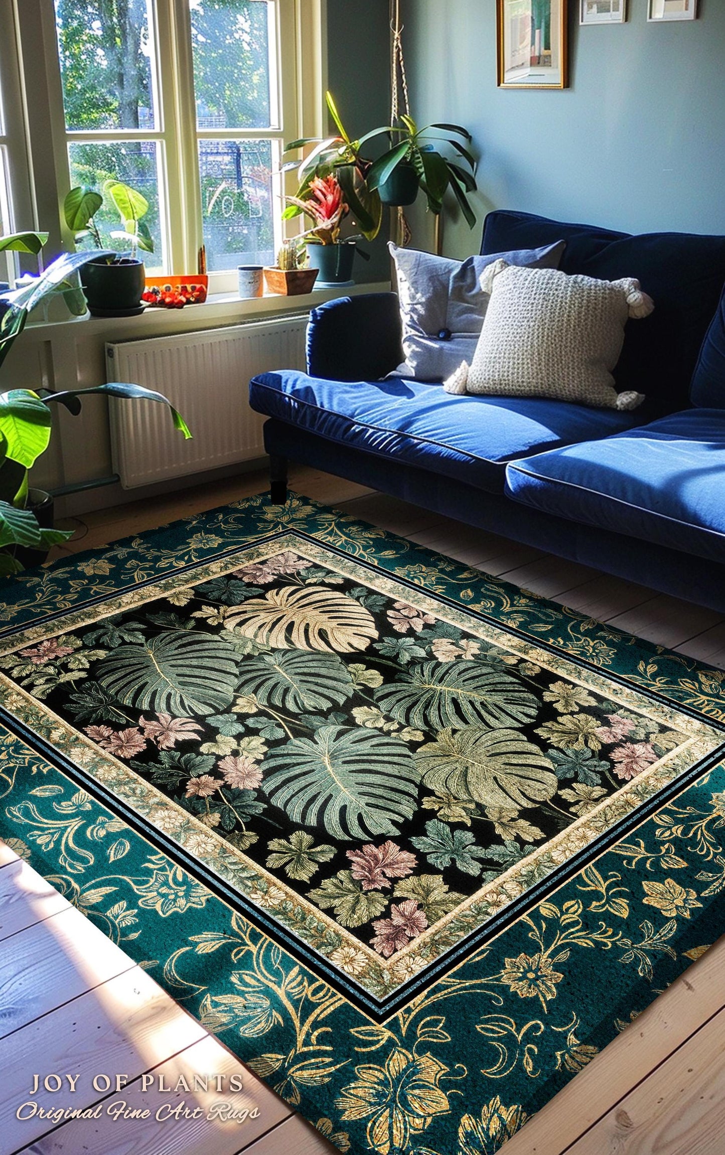 Earthy Botanical Boho Area Rug | Woodland Enchantment Tropical Statement Rug Maximalist Elegance Woodland Moody Classic Jungle Vibe Bedroom