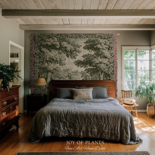 Countryside Monochrome Pastoral Tapestry | Baroque Naturalism Vintage French Verdure Woven Throw Blanket Romantic Wall Art Historic Artwork
