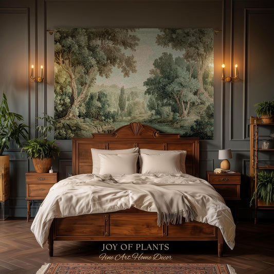 Muted Landscape Classical Verdure Wall Art | Timeless Vintage European Realism Grandmillenial Tapestry Heritage Jacquard Throw Victorian