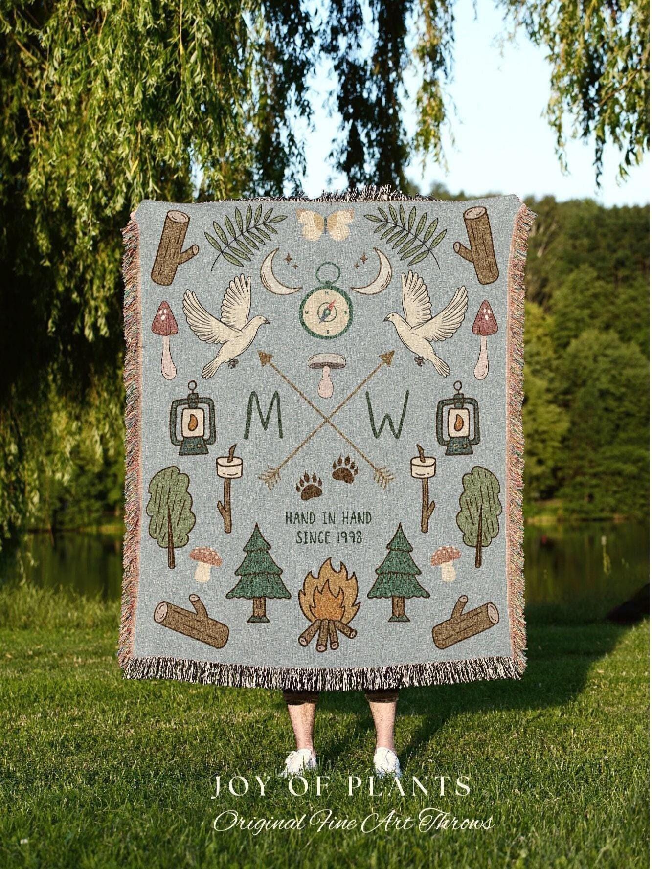 Outdoorsy Couples Blanket Custom Anniversary Gift Cottagecore Wedding Initials Blanket Personalized Couples Gift Blanket Custom Tapestry |