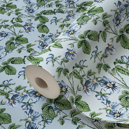 Soft Blue Wildflower Pattern Wallpaper | English Garden Pastel Bathroom Peel and Stick Accent Wall Vintage Inspired Botanical Cottage
