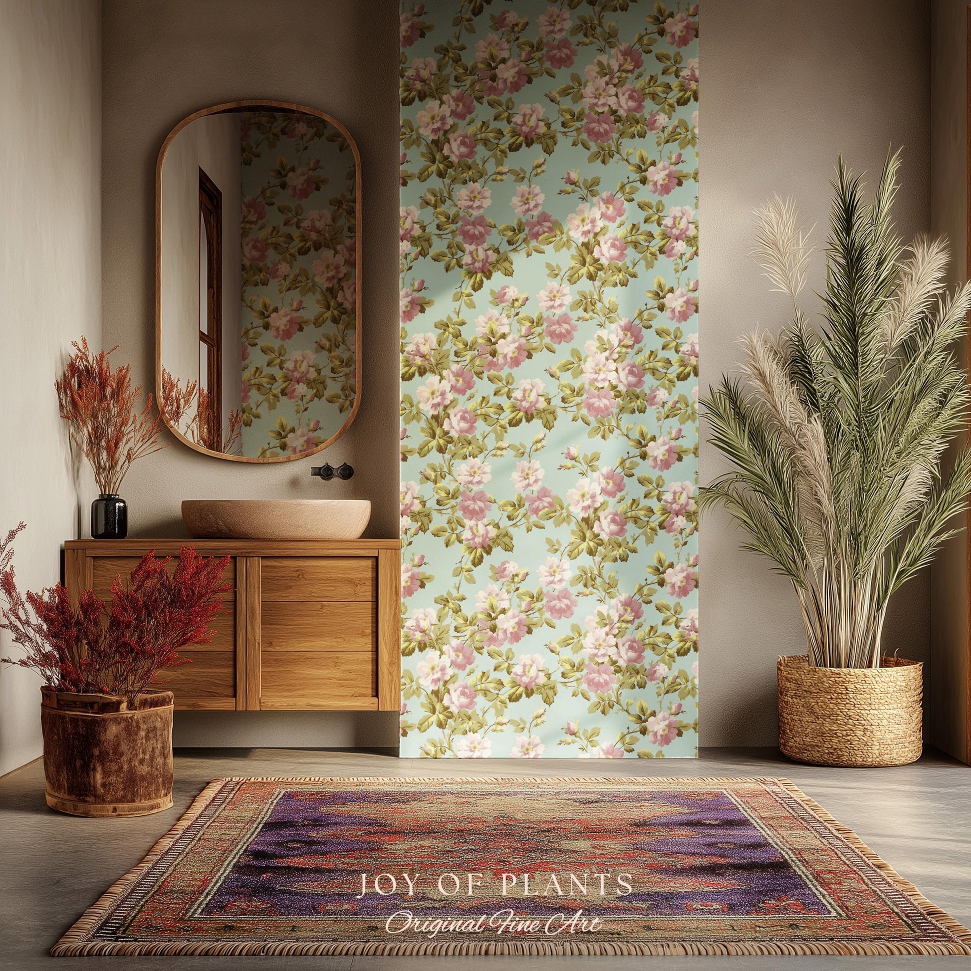 Victorian Rose Cottage Wallpaper | French Country Floral Feminine Wall Art Vintage Pastel Grandmillenial Renter Friendly Nostalgic Interior