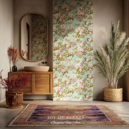 Victorian Rose Cottage Wallpaper | French Country Floral Feminine Wall Art Vintage Pastel Grandmillenial Renter Friendly Nostalgic Interior