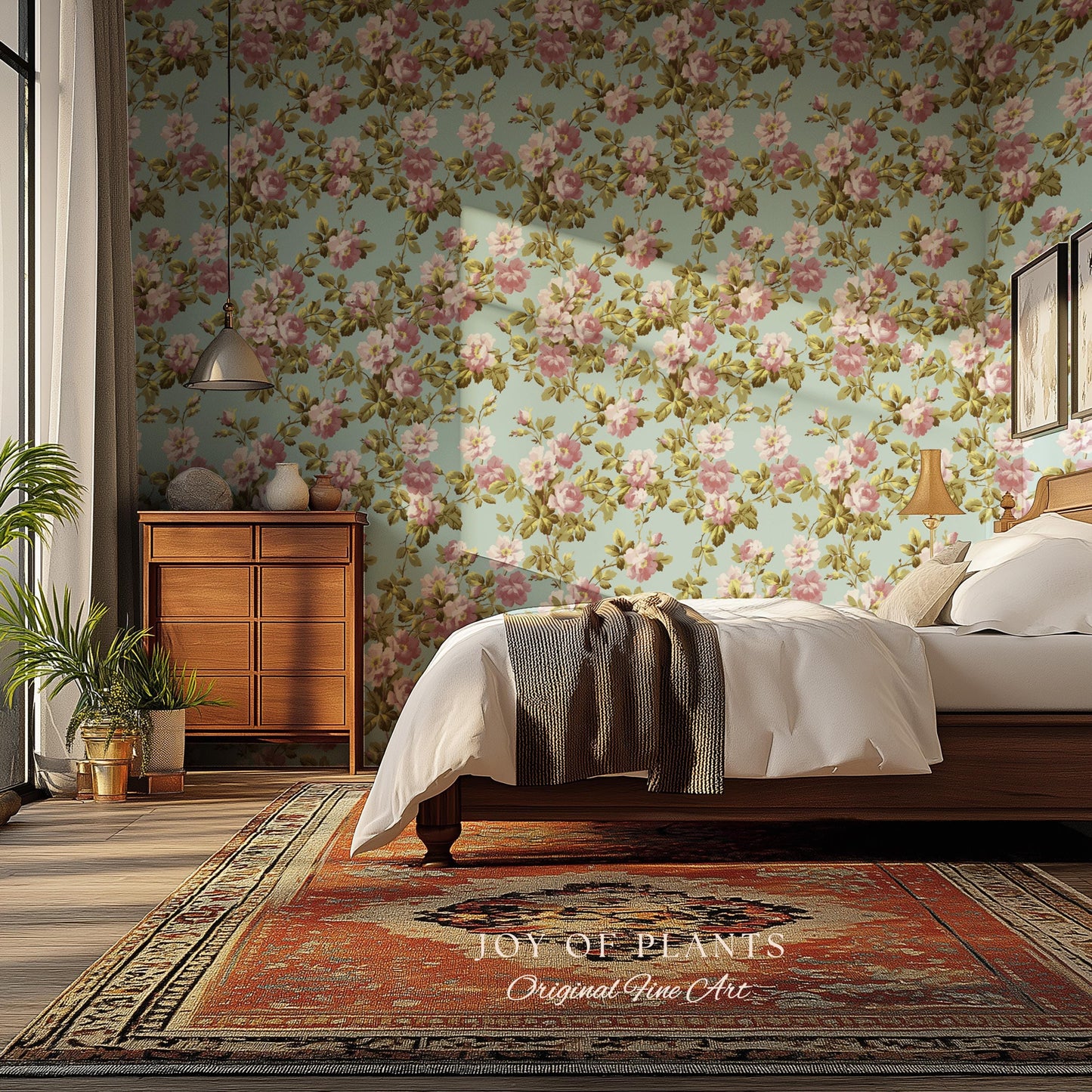 Victorian Rose Cottage Wallpaper | French Country Floral Feminine Wall Art Vintage Pastel Grandmillenial Renter Friendly Nostalgic Interior