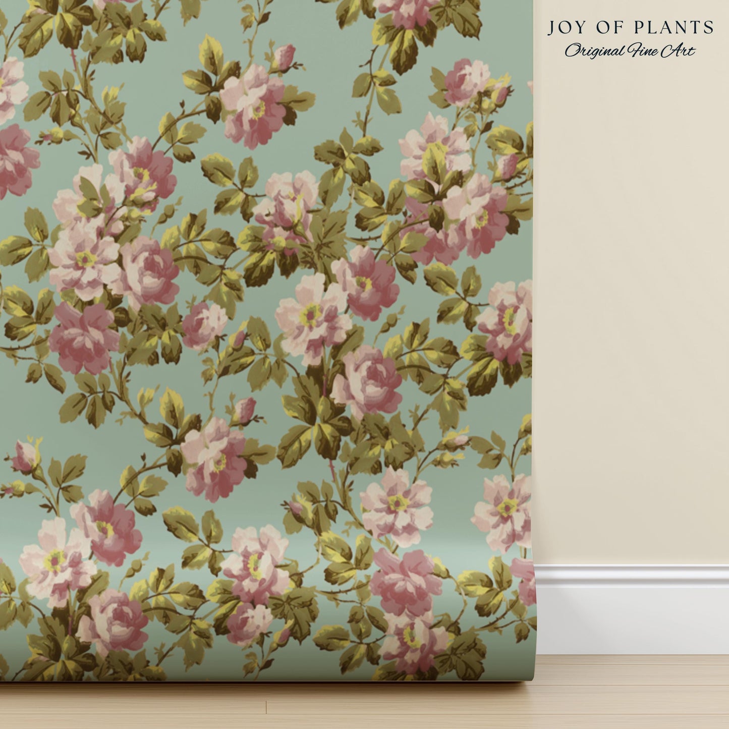 Victorian Rose Cottage Wallpaper | French Country Floral Feminine Wall Art Vintage Pastel Grandmillenial Renter Friendly Nostalgic Interior