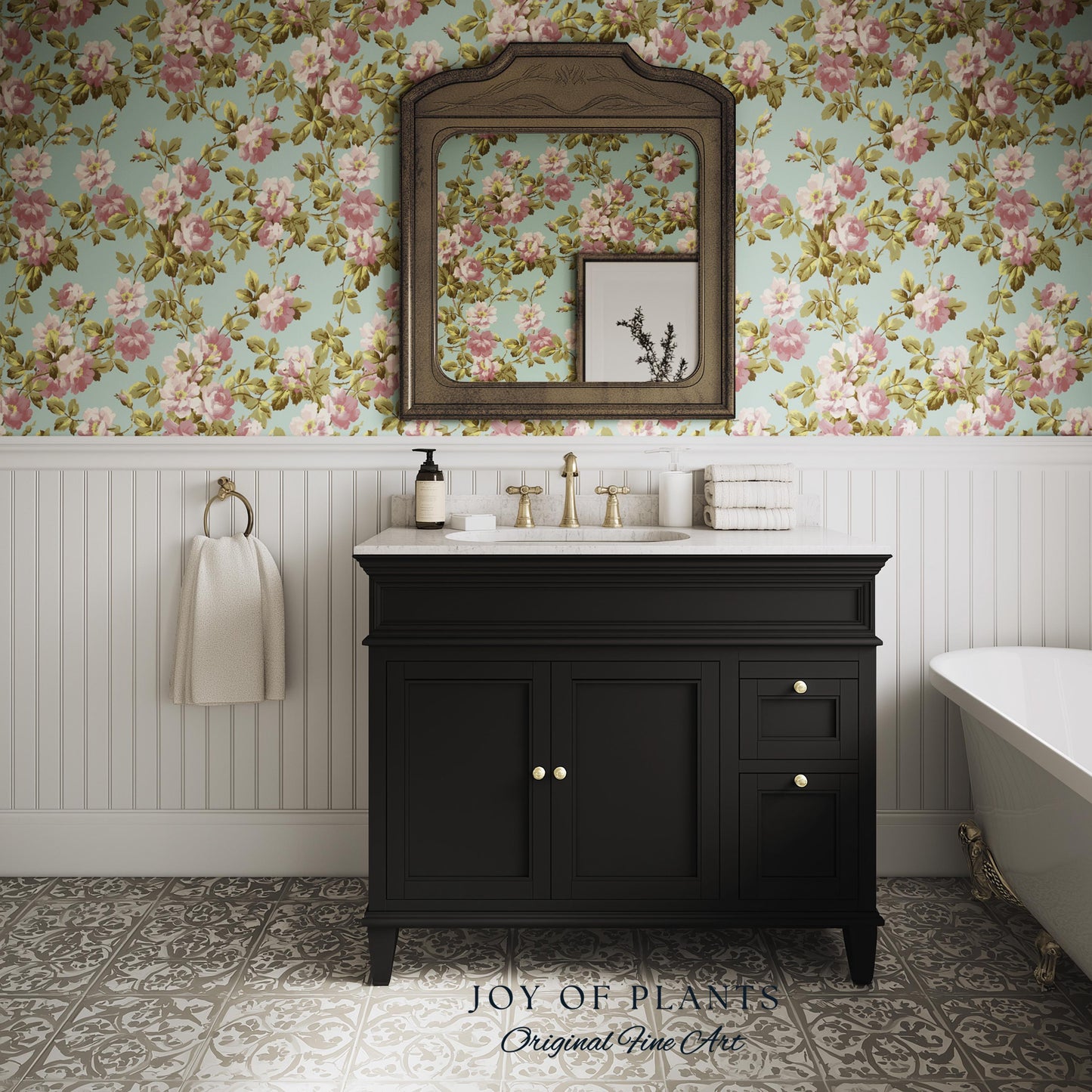 Victorian Rose Cottage Wallpaper | French Country Floral Feminine Wall Art Vintage Pastel Grandmillenial Renter Friendly Nostalgic Interior