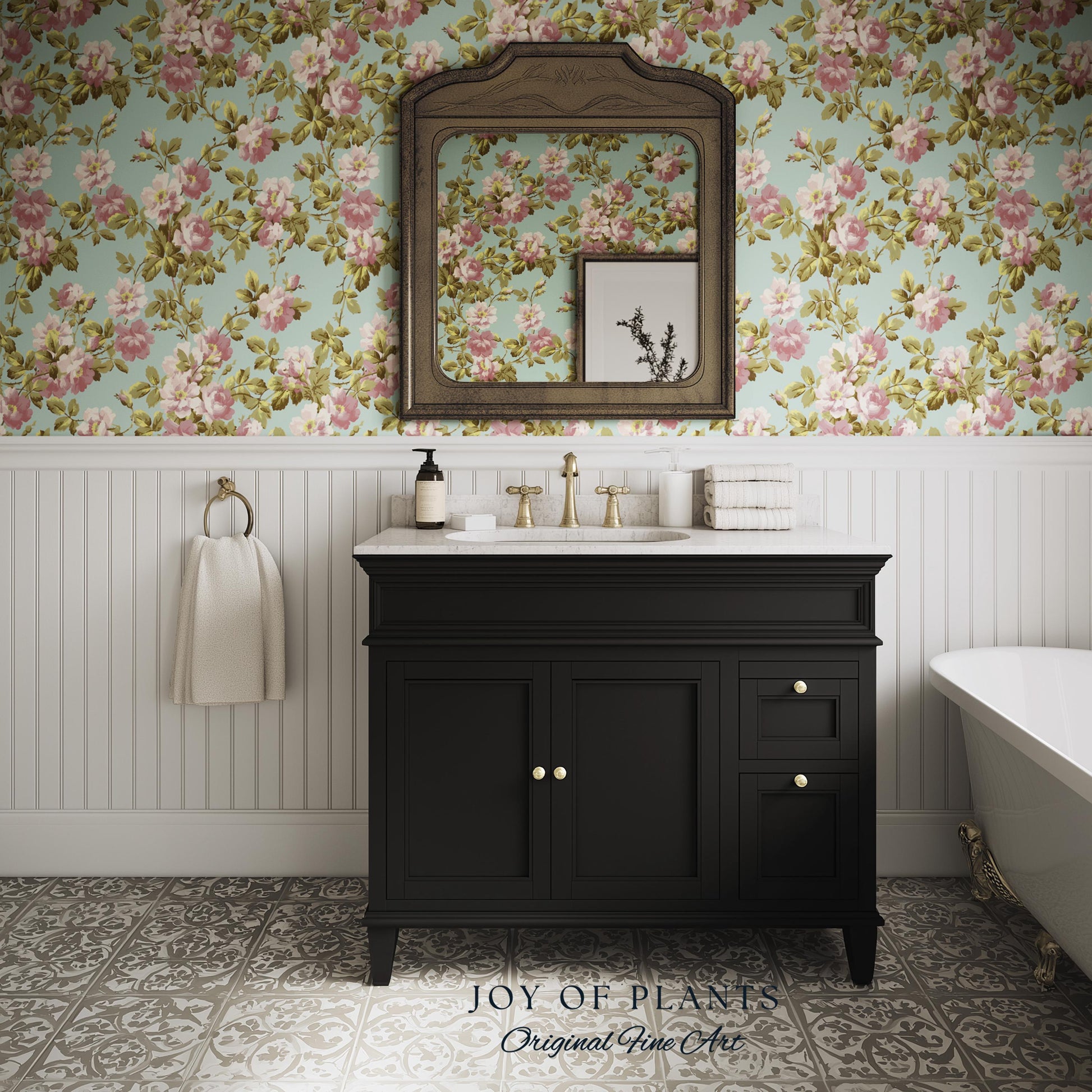 Victorian Rose Cottage Wallpaper | French Country Floral Feminine Wall Art Vintage Pastel Grandmillenial Renter Friendly Nostalgic Interior